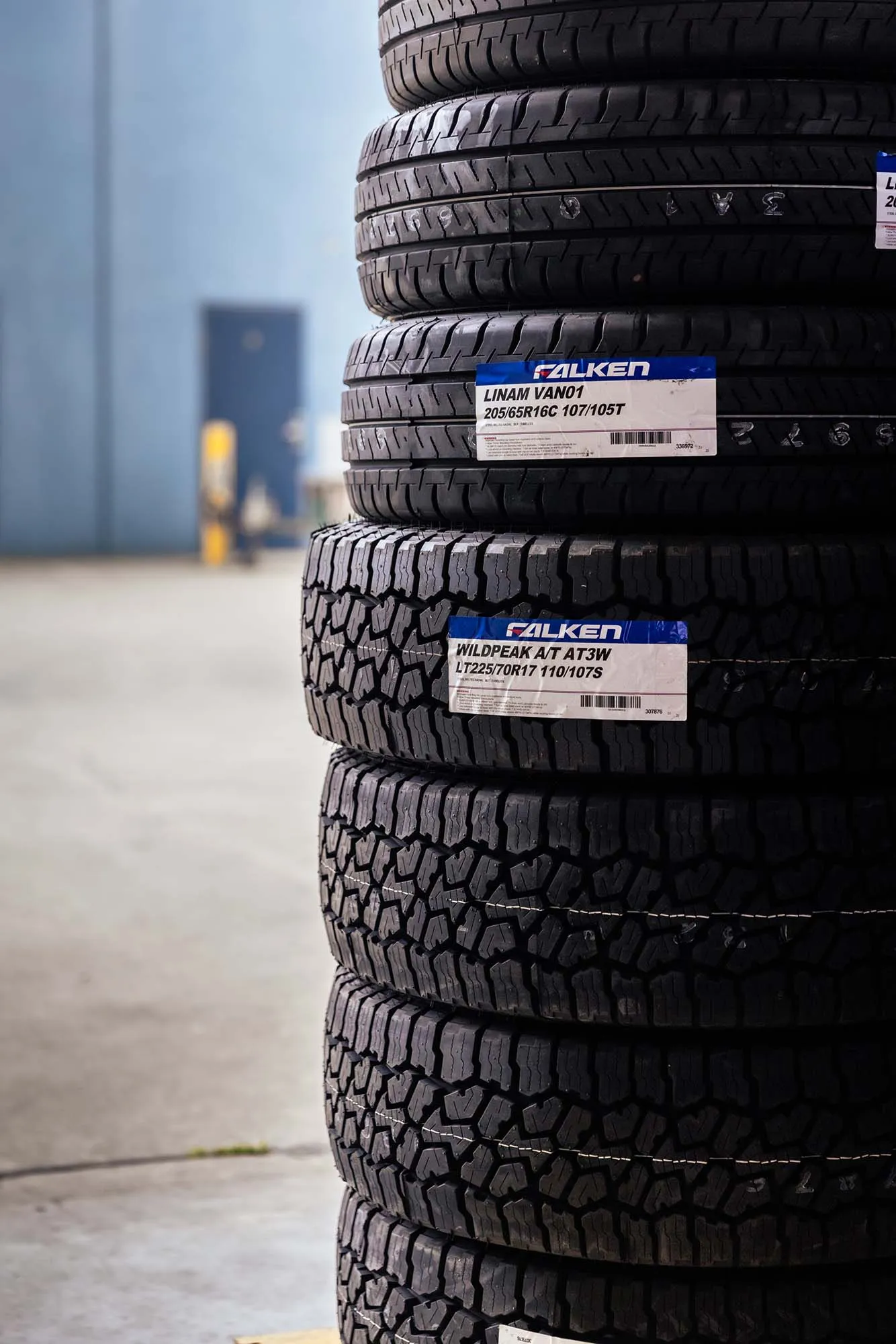 A stack of new Falken car and 4WD tyres